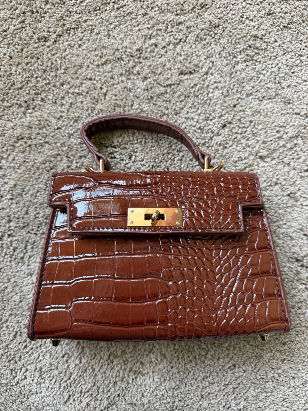 Brown Croc-Embossed Top-Handle Satchel